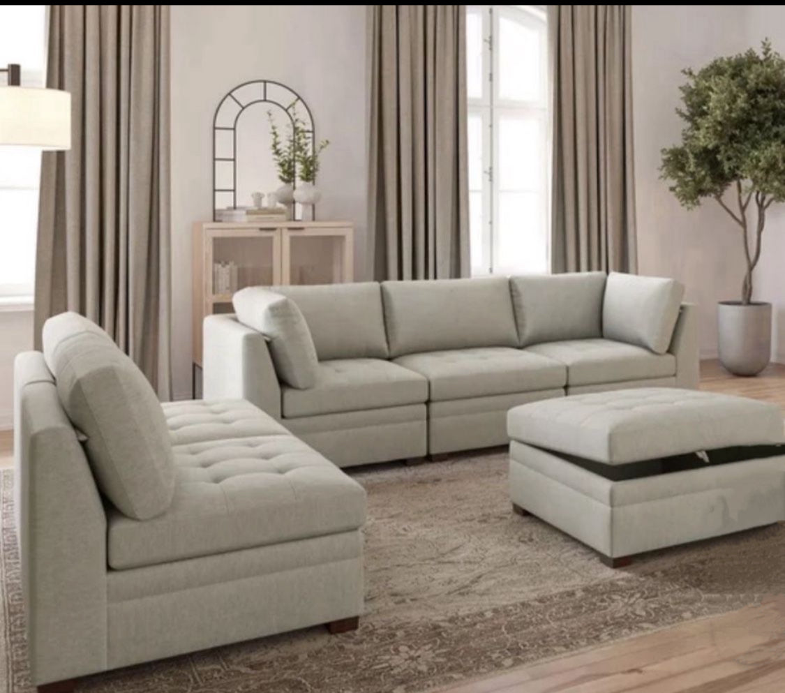 Thomasville Tisdale Modular Sectional 6-piece Beige with Storage Ottoman - Local Pick Up Only