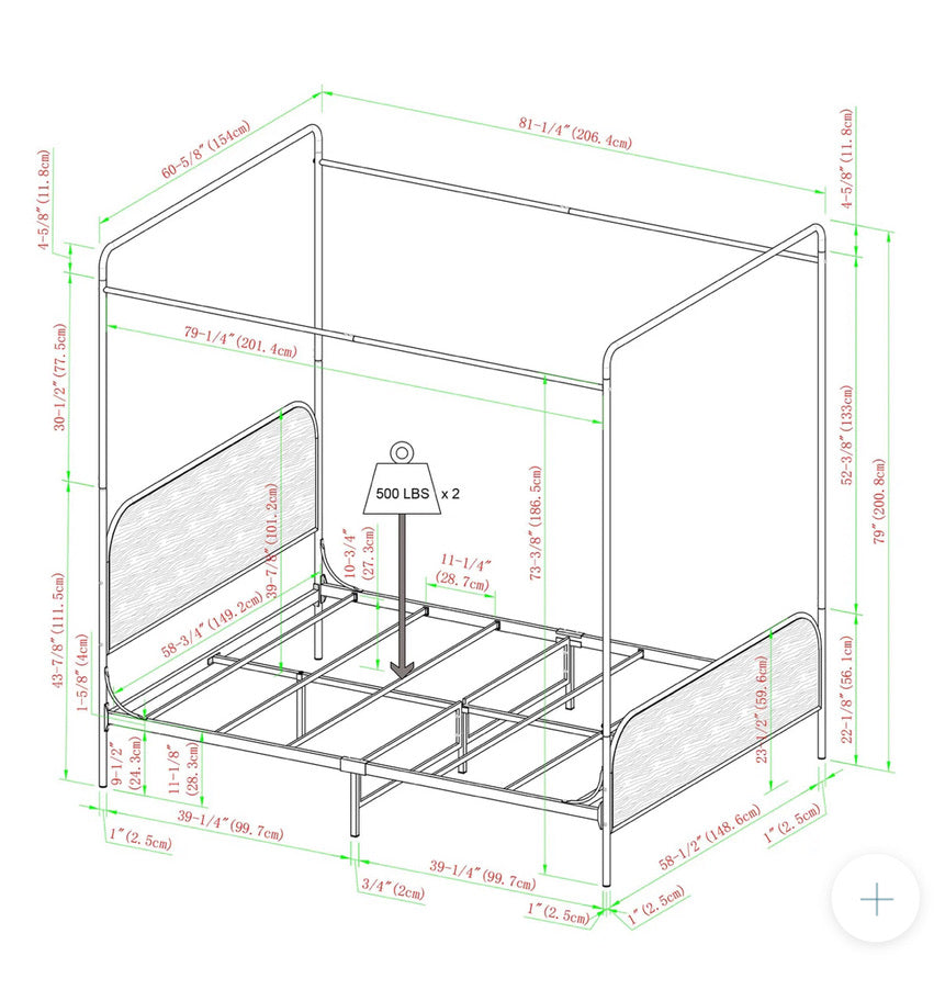 Industrial Bent Metal Queen Canopy Bed - Smoked Oak - Local Pick Up Only