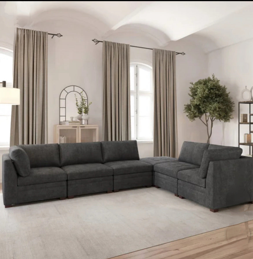 Thomasville Tisdale Modular Sectional 6-piece Dark Gray with Storage Ottoman & Armless Chair - Local Pick Up Only