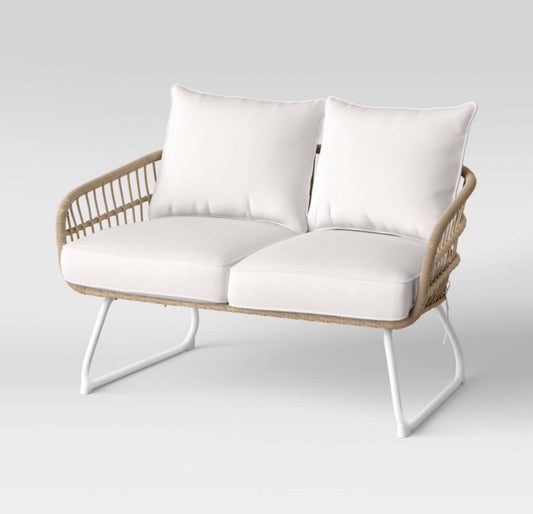 Southport Patio Loveseat with Metal Legs - Natural/White - Threshold - Local Pick Up Only
