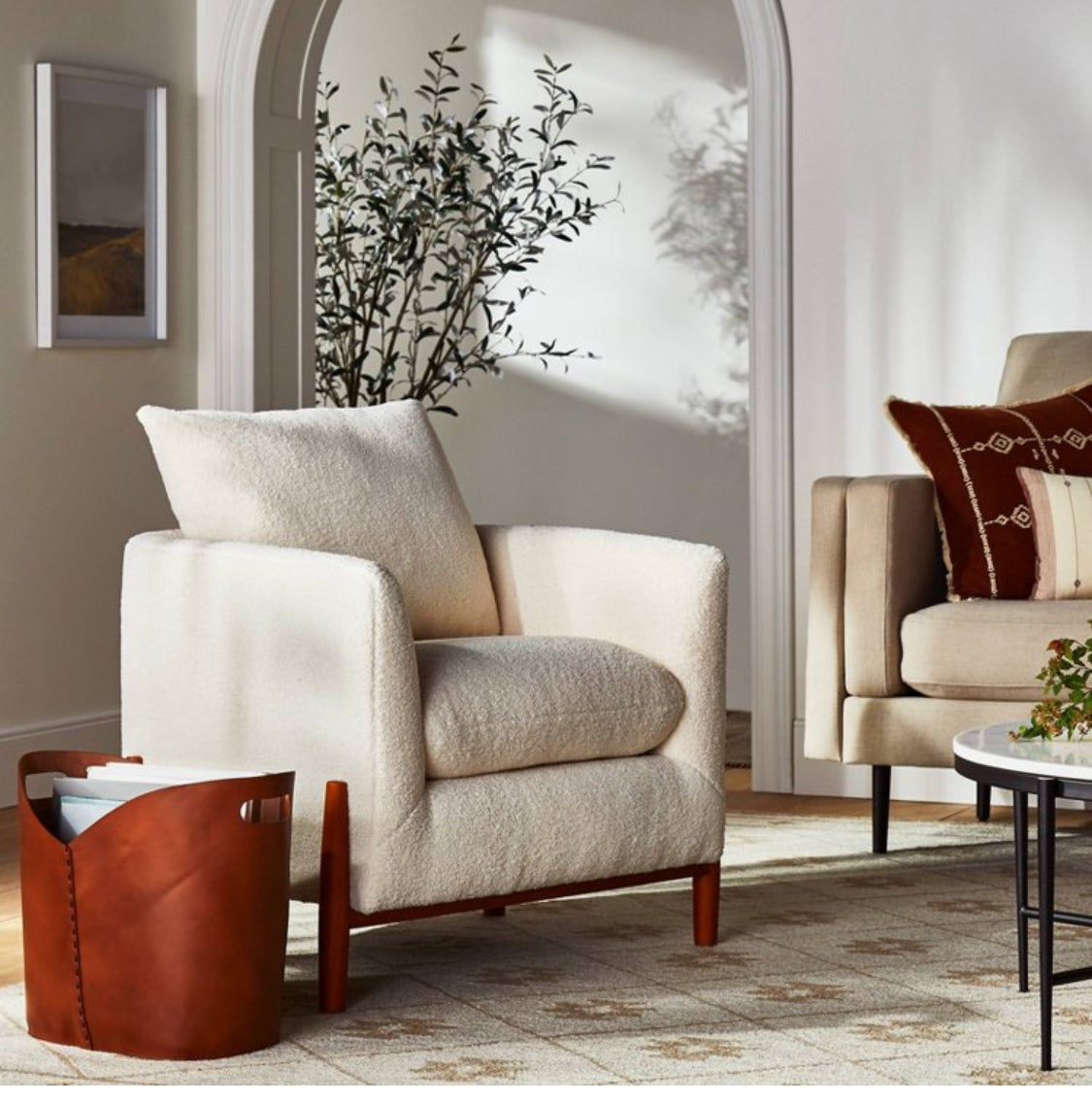 Elroy Accent Chair with Wooden Legs Cream Faux Shearling - Threshold designed with Studio McGee - Local Pickup Only