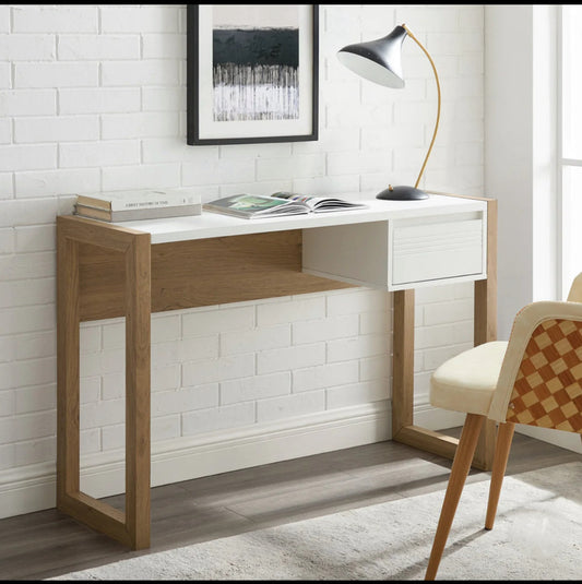 46" Fluted Drawer Writing Desk - English Oak/Solid White - Local Pick Up Only