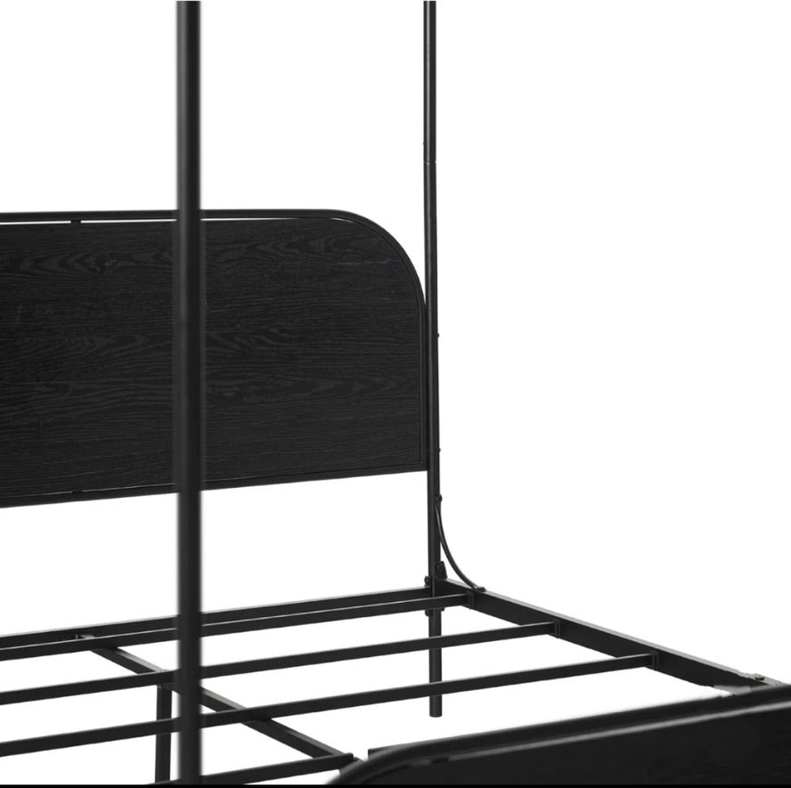 Industrial Bent Metal Queen Canopy Bed - Smoked Oak - Local Pick Up Only
