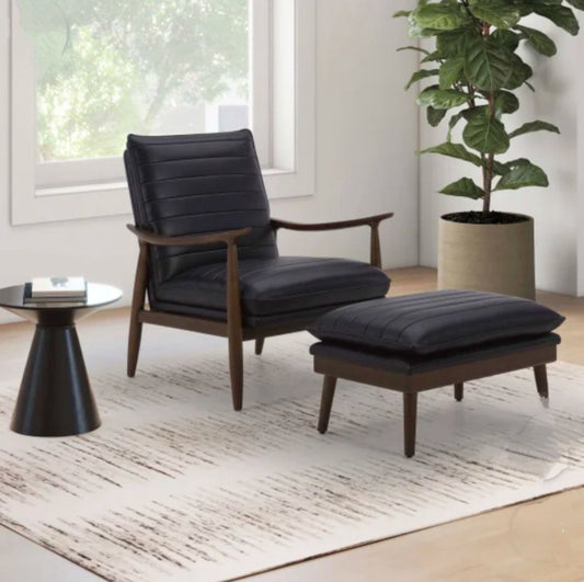 Hepbern Leather Chair with Ottoman - Local Pick Up Only