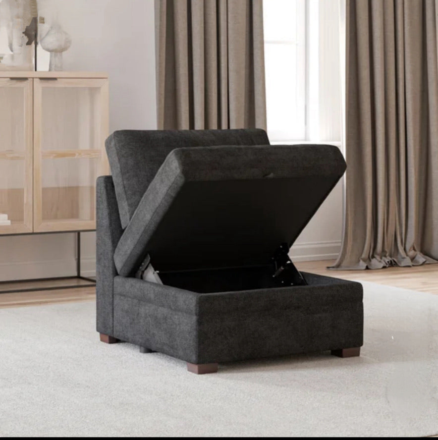 Thomasville Tisdale Modular Sectional 6-piece Dark Gray with Storage Ottoman & Armless Chair - Local Pick Up Only