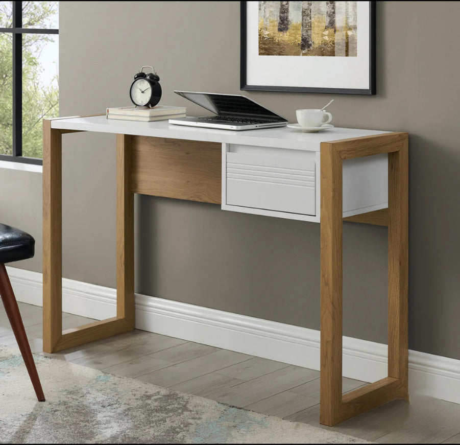 46" Fluted Drawer Writing Desk - English Oak/Solid White - Local Pick Up Only