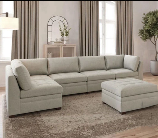 Thomasville Tisdale Modular Sectional 6-piece Beige with Storage Ottoman - Local Pick Up Only