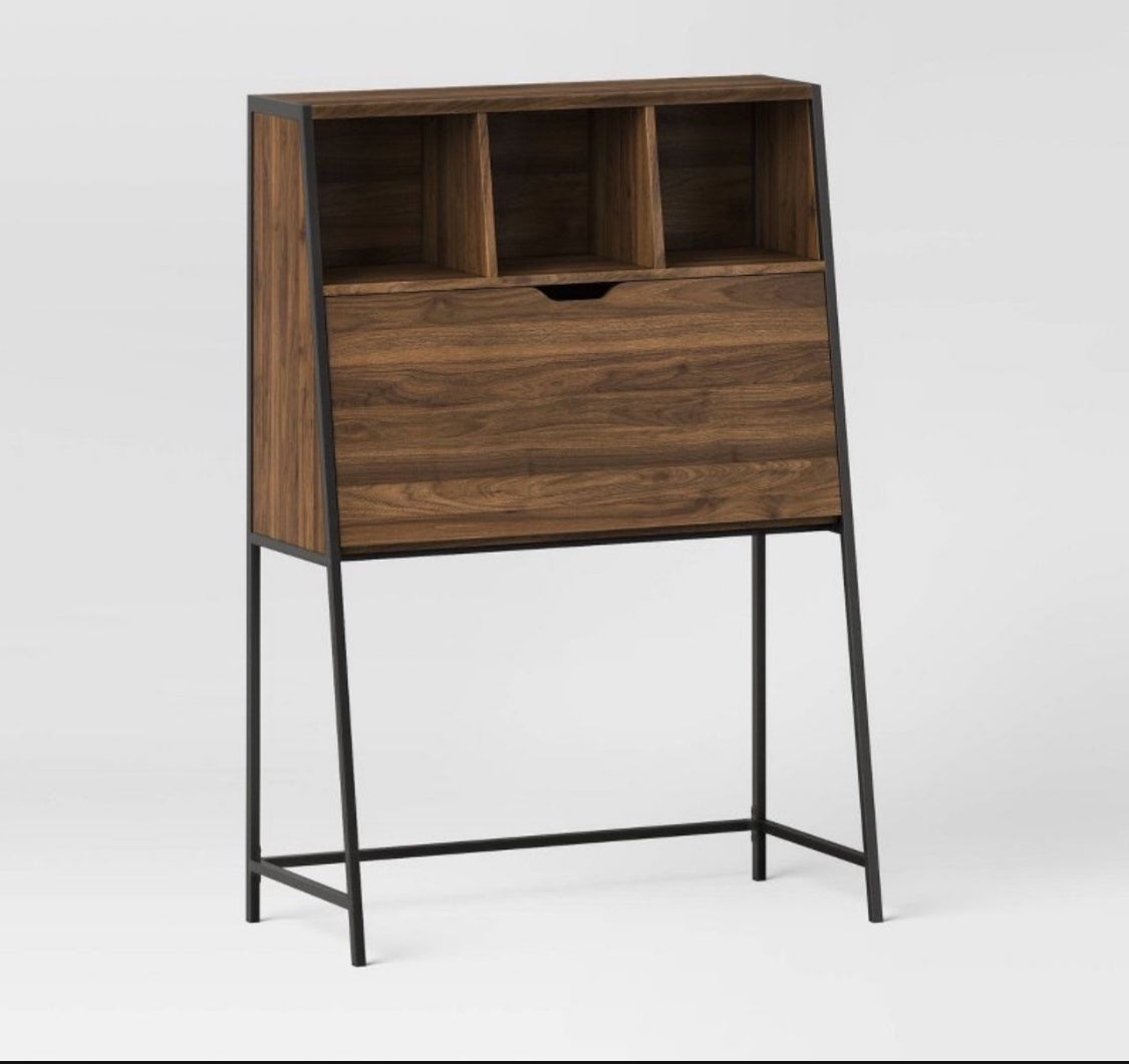 Loring Secretary Desk with Hutch and Charging Station Walnut - Threshold - Local Pickup Only