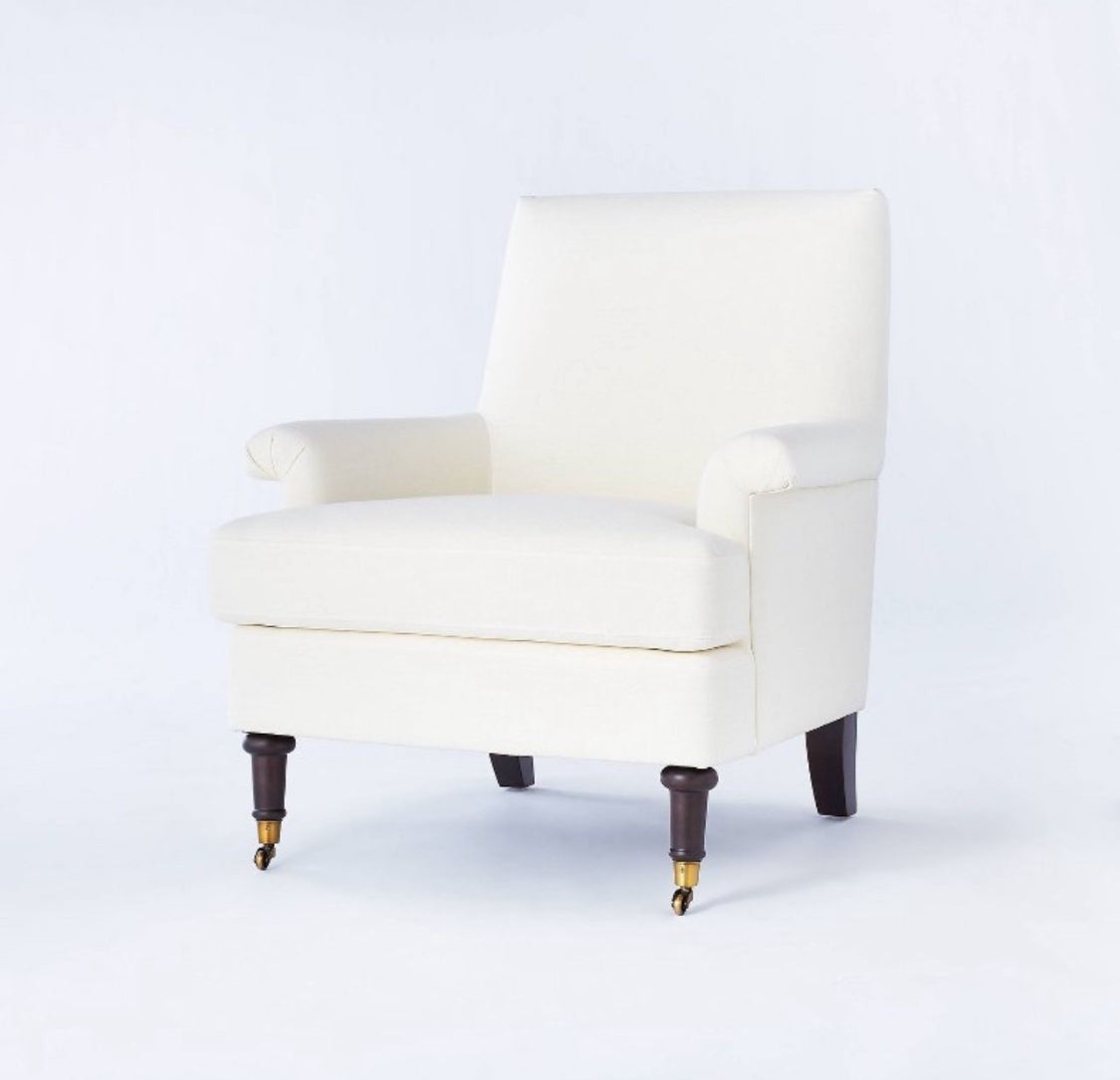 Mercer Rolled Upholstered Arm Chair with Casters Cream - Threshold designed with Studio McGee - Local Pickup Only