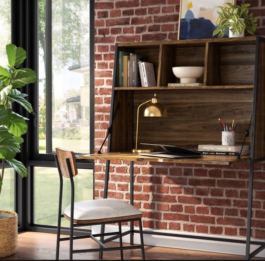 Loring Secretary Desk with Hutch and Charging Station Walnut - Threshold - Local Pickup Only