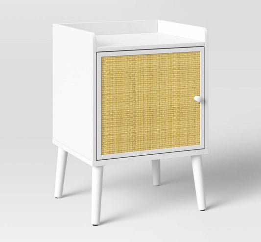 Rattan and Wood Bedside Table White - Pillowfort -Local Pick Up Only